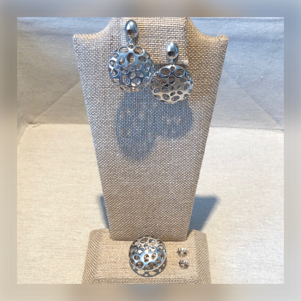 .950 silver statement ring and earrings jewelry set